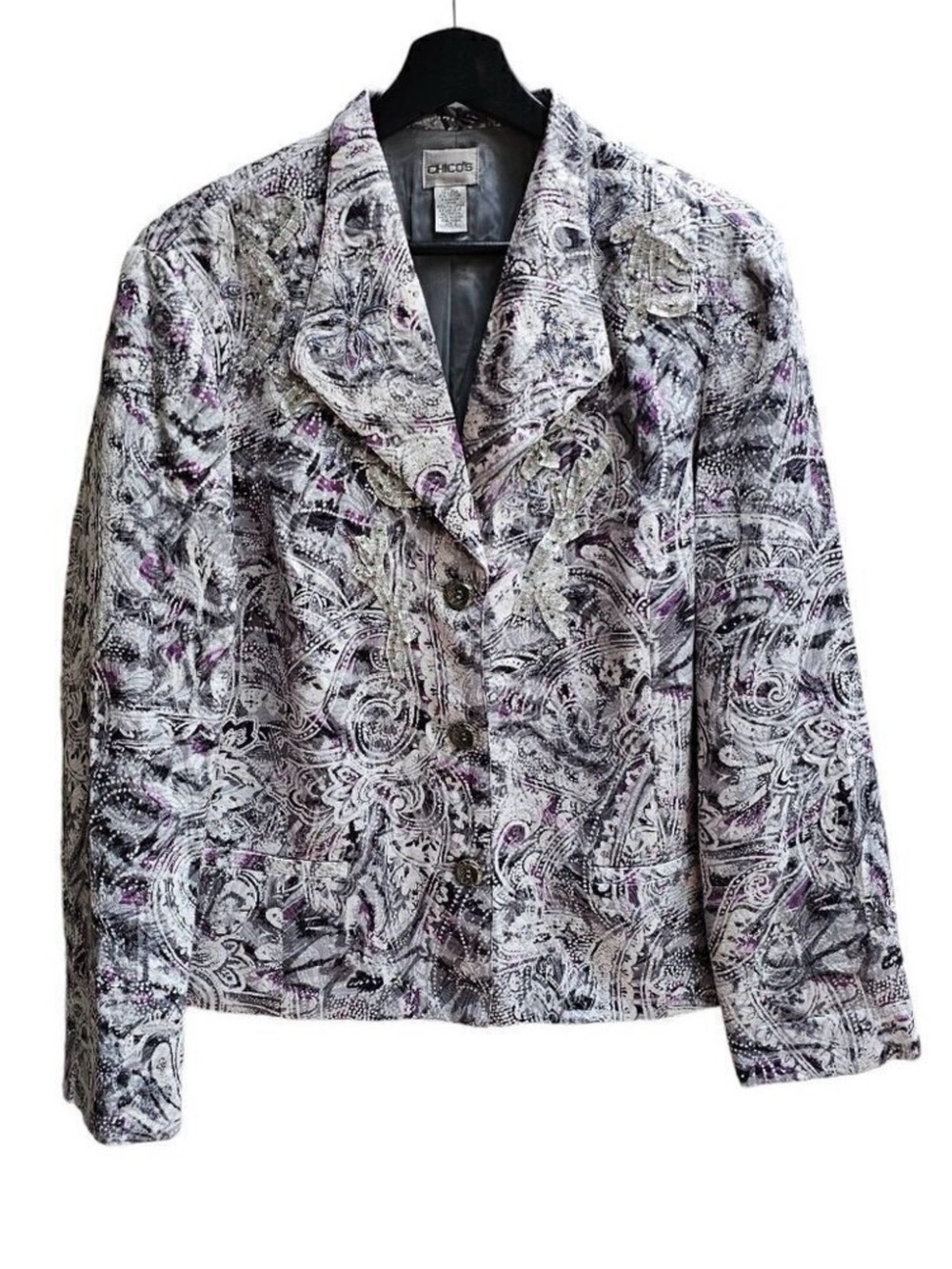 Vintage Chico's Silk Blend Blazer Jacket, Paisley Print, Size L